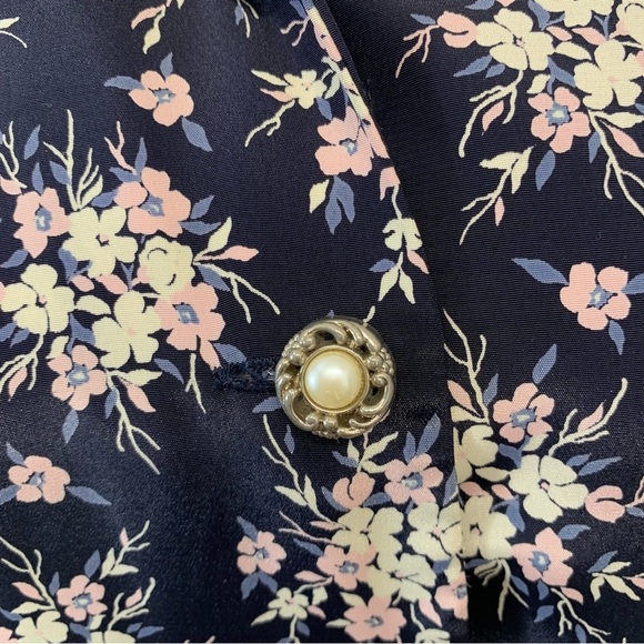 Leslie Fay Midi Dress 8P Blue Floral  Pearl Button Front Cottagecore Office - Picture 3 of 9